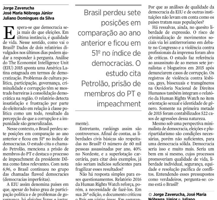 14 de fevereiro de 2016, p. 12, seção Opinião JC